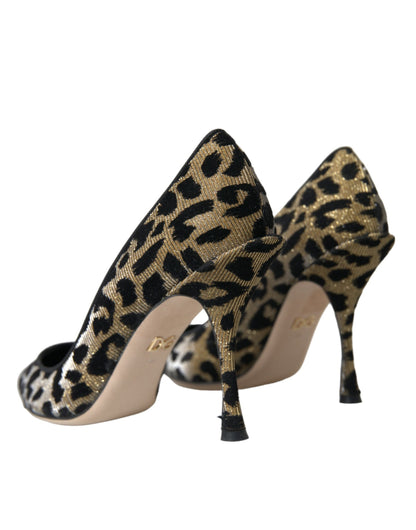 Black Gold Leopard Lurex Heels Pumps Shoes