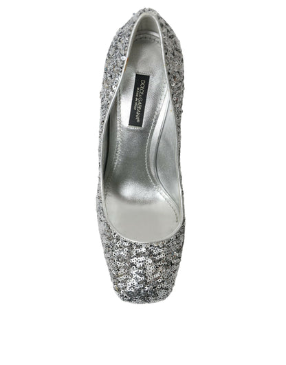 Silver Sequin Embellished Heels Pumps Shoes