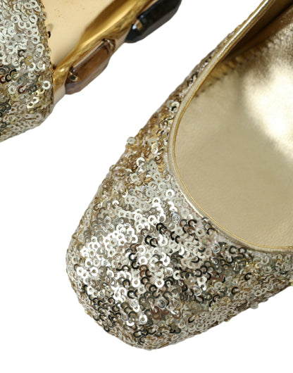 Gold Sequin Crystal Heels Pumps Shoes