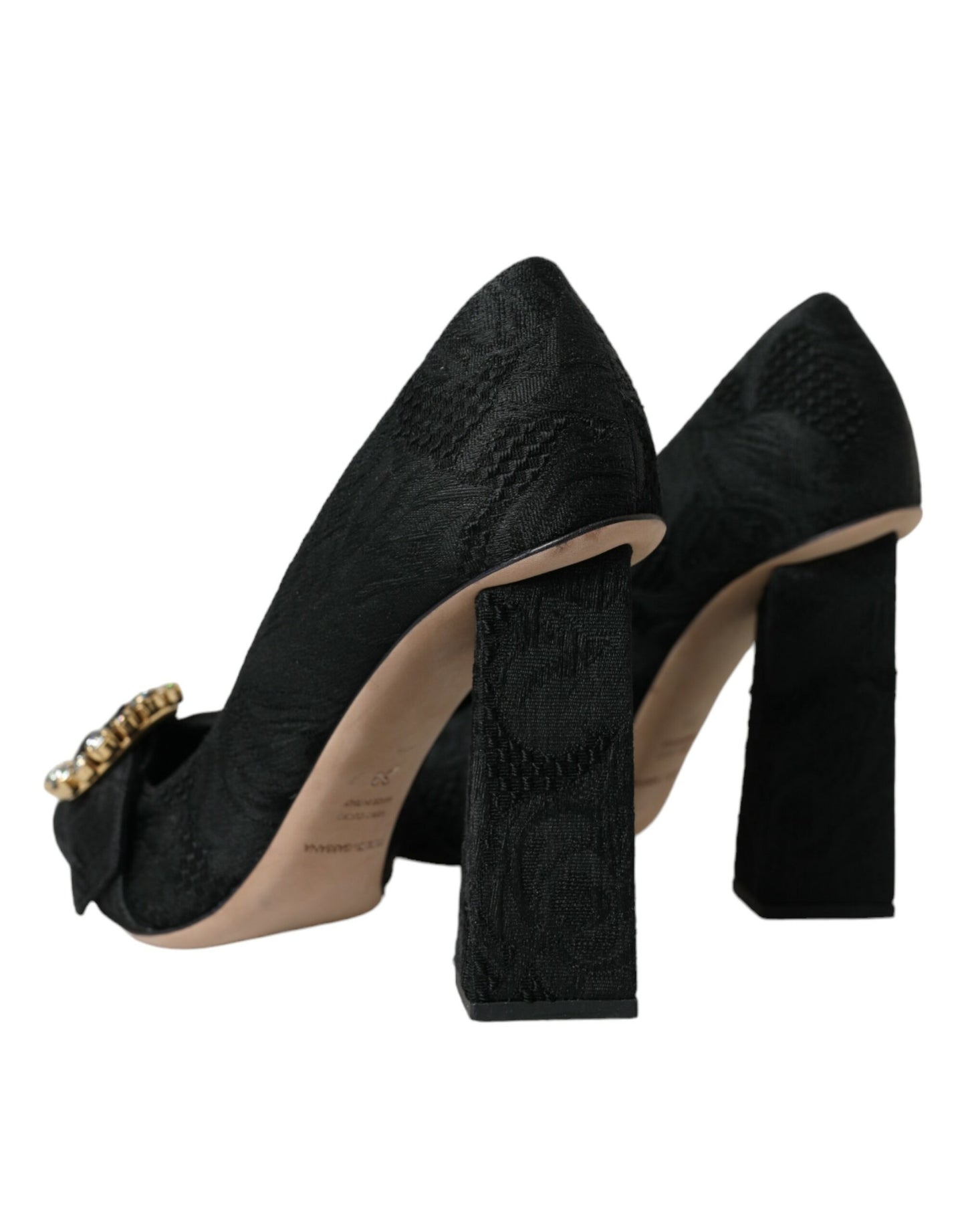 Black Brocade Crystals Heels Pumps Shoes