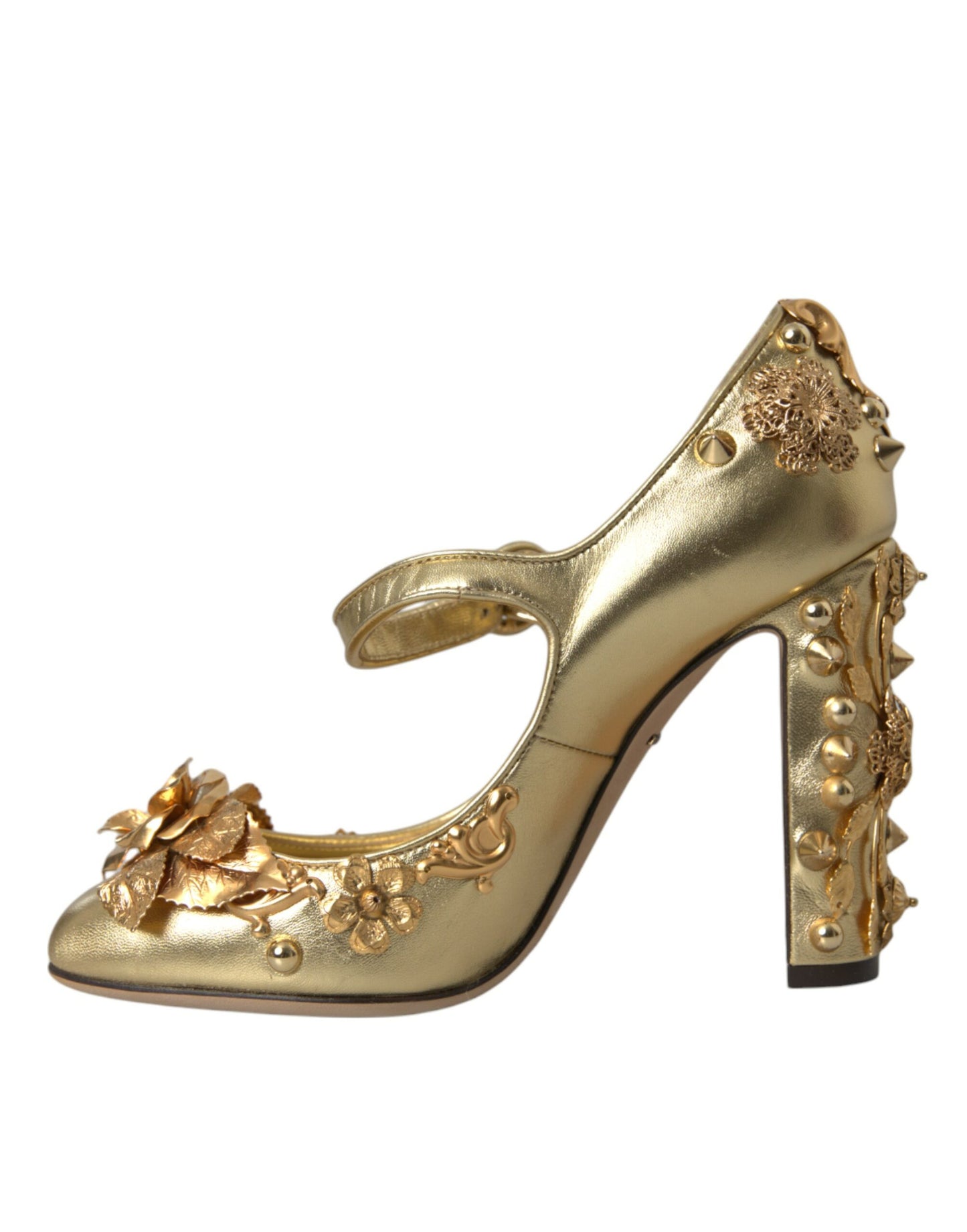 Gold Leather Crystal Mary Janes Pumps Shoes