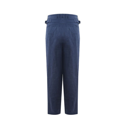 Elegant Linen Blue Trousers for Men