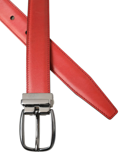 Red Leather Silver Metal Buckle Belt Men