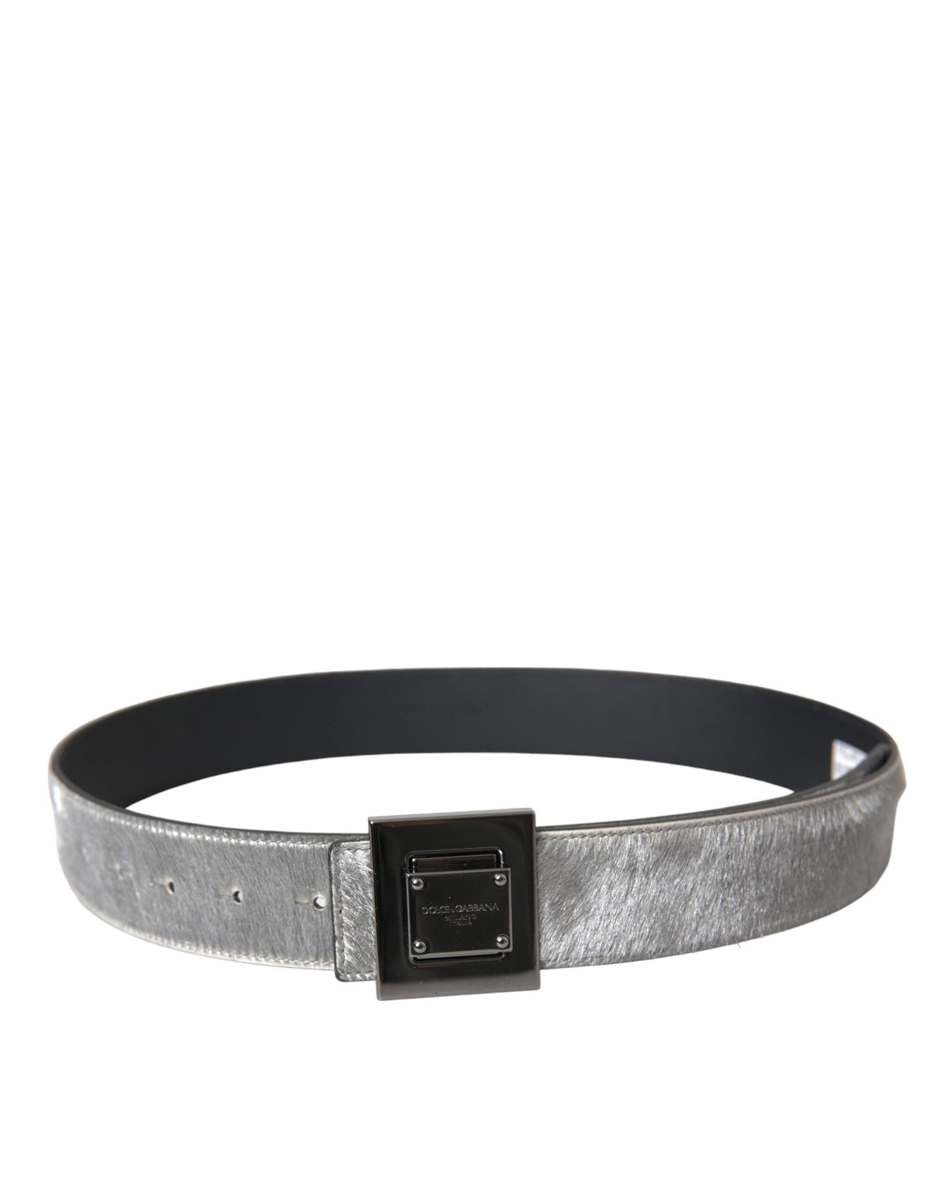 Silver Leather Square Metal Buckle Belt