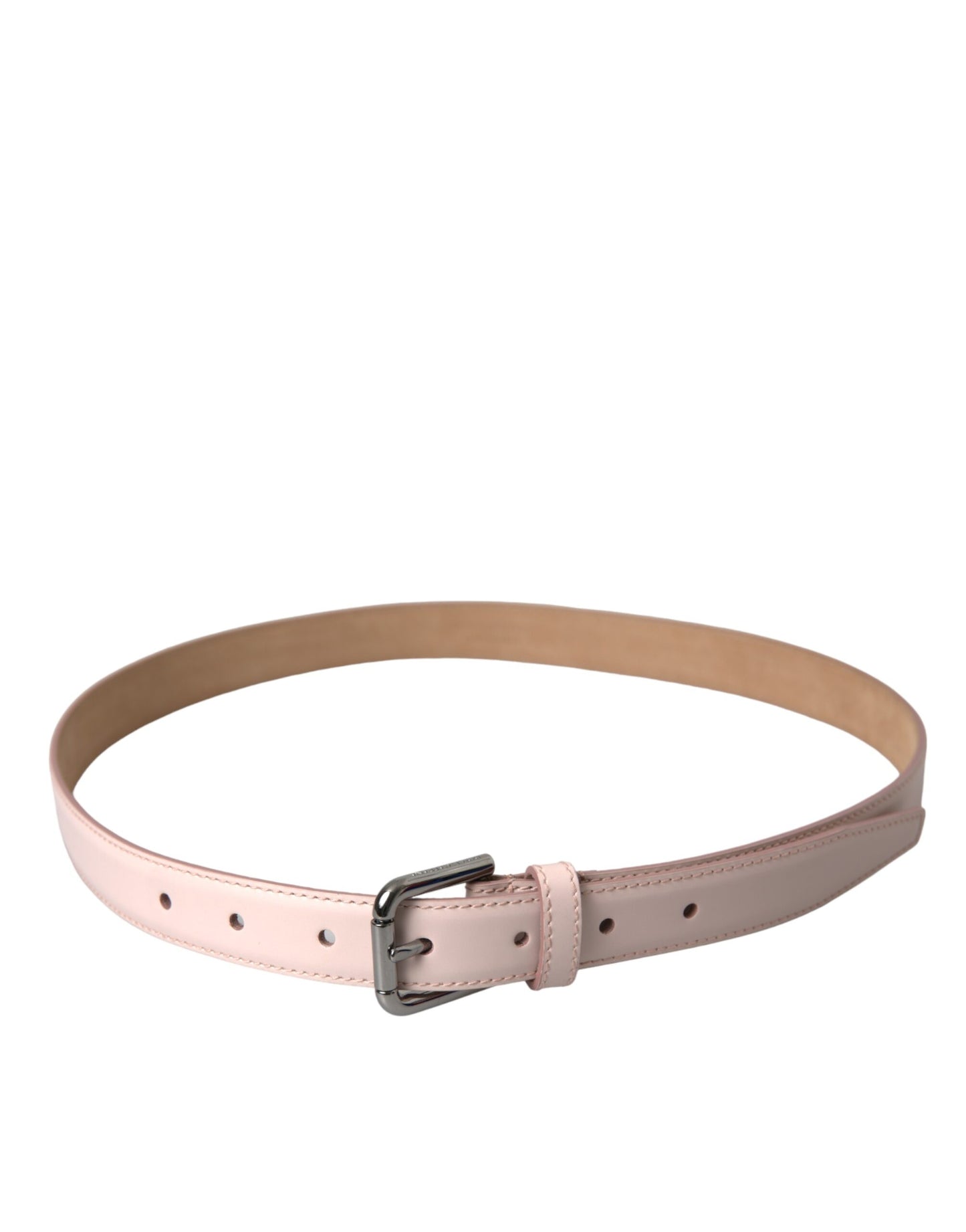 Light Pink Leather Silver Metal Buckle Belt