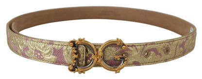 Pink Jaquard DG Logo Gold Metal Buckle Belt