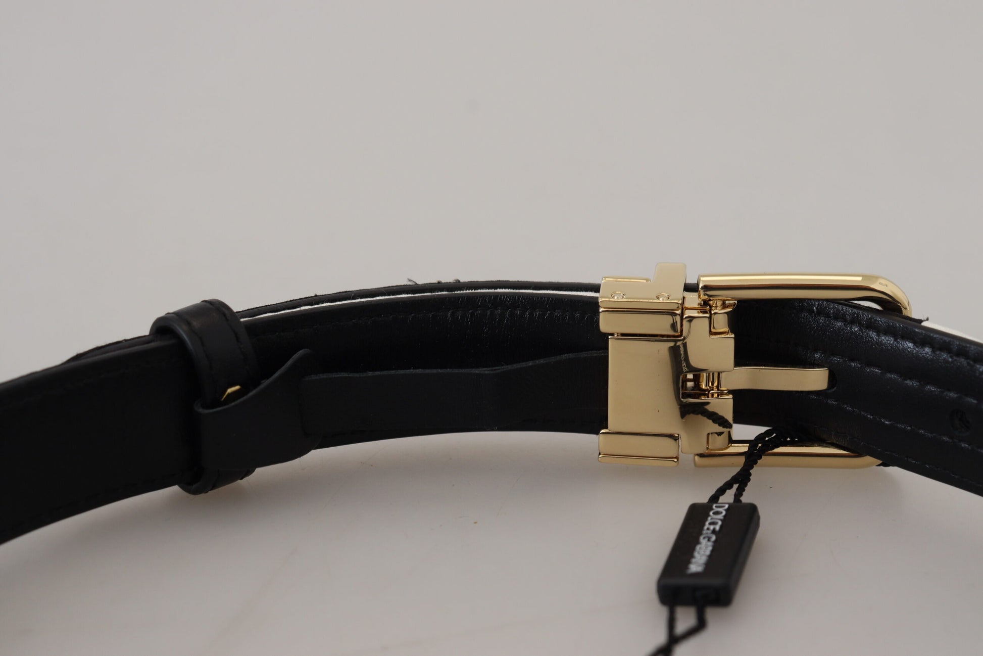 White Black Patchwork Gold Metal Buckle Belt