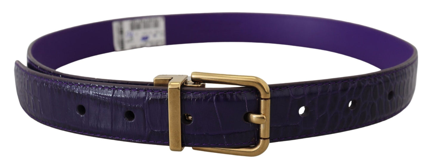 Purple Exotic Leather Gold Metal Buckle Belt