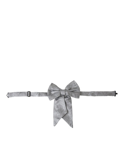 Silver Ribbon Silk Adjustable Neck Men Bow Tie