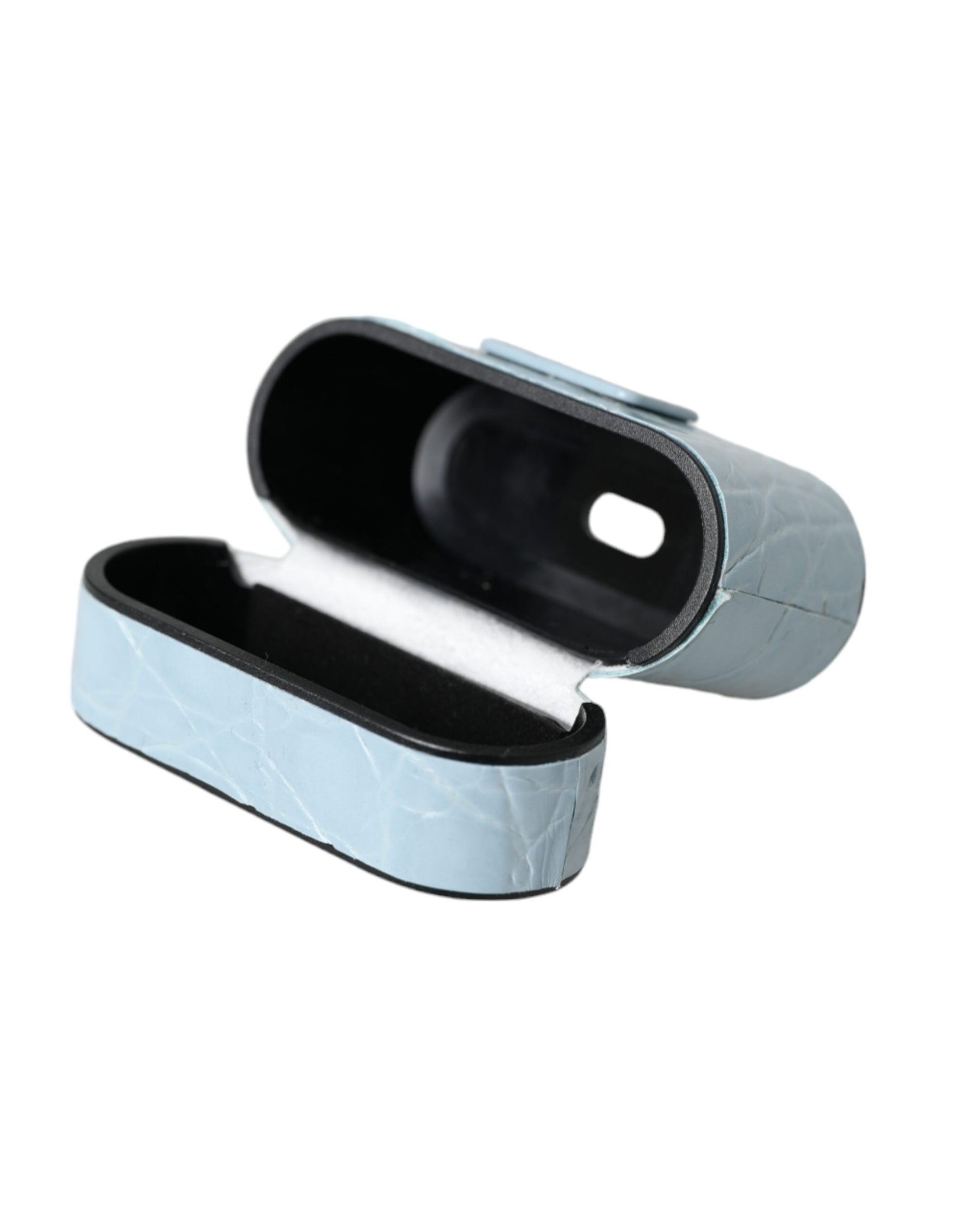 Light Blue Leather Metal Logo Plaque Airpods Case