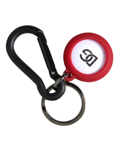 Red Rubber DG Logo Round Metal Brass Keyring Keychain