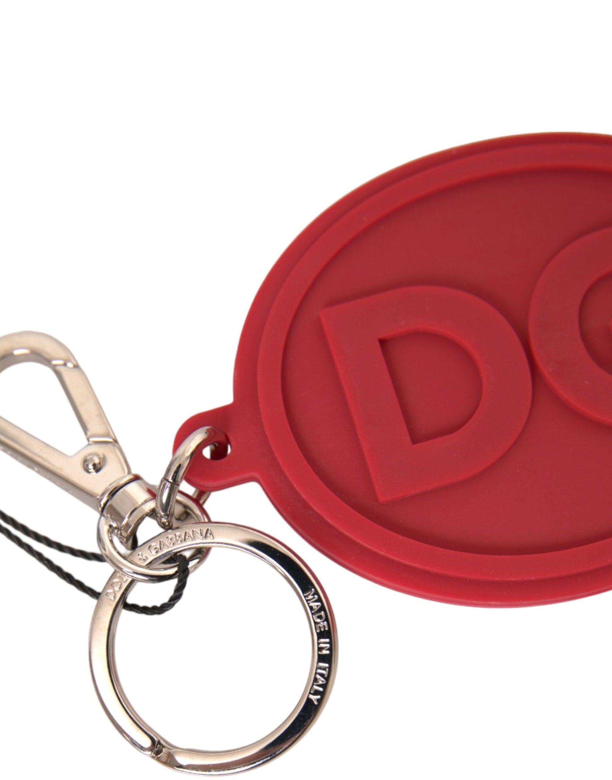 Red Rubber DG Logo Silver Brass Metal Keyring Keychain