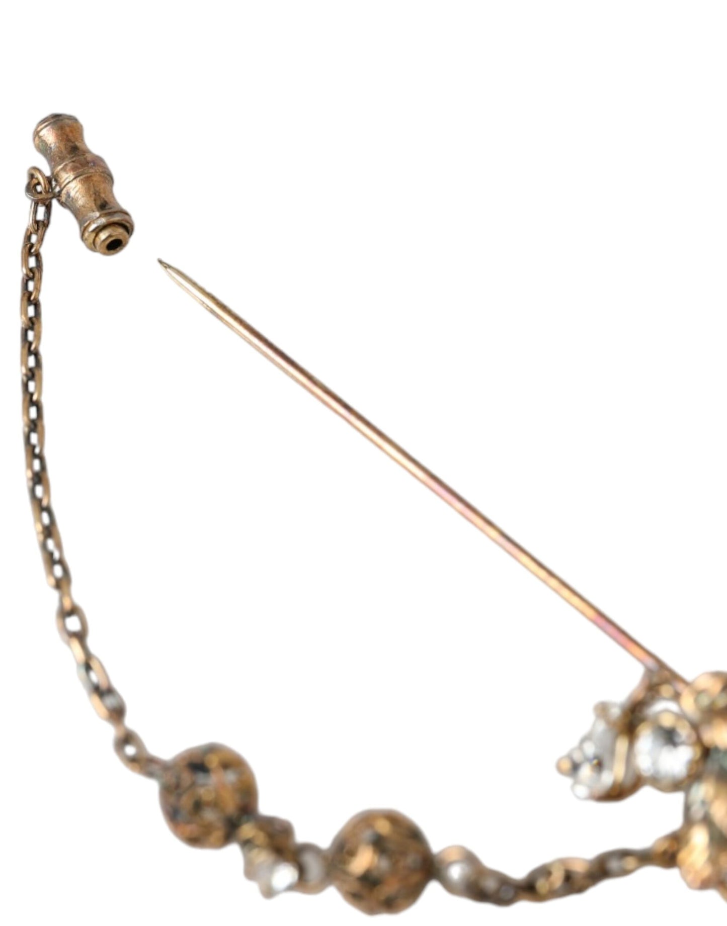 Gold Brass Crystal Chain 925 Sterling Silver Pin Brooch