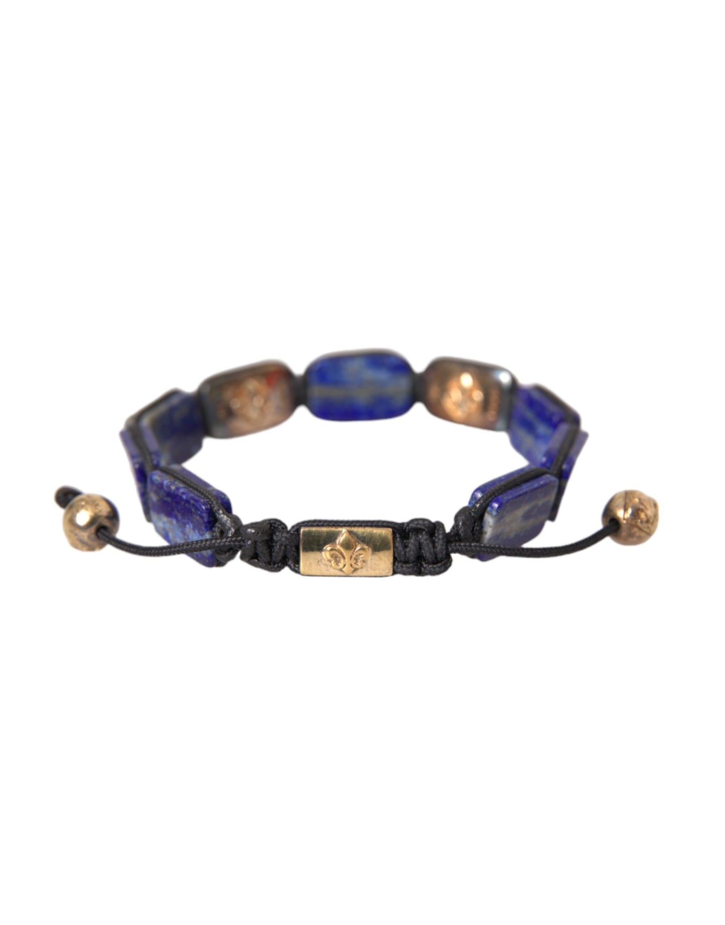 Flat Bead Blue Lapis White CZ 925 Bracelet Mens