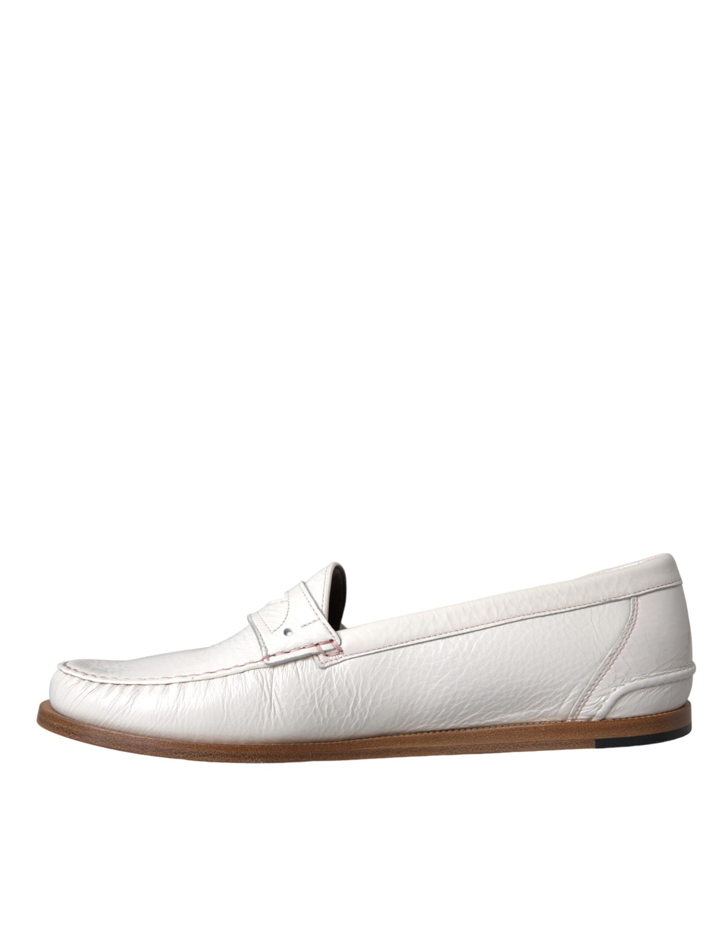 White Leather Slip On Mocassin Loafers Shoes