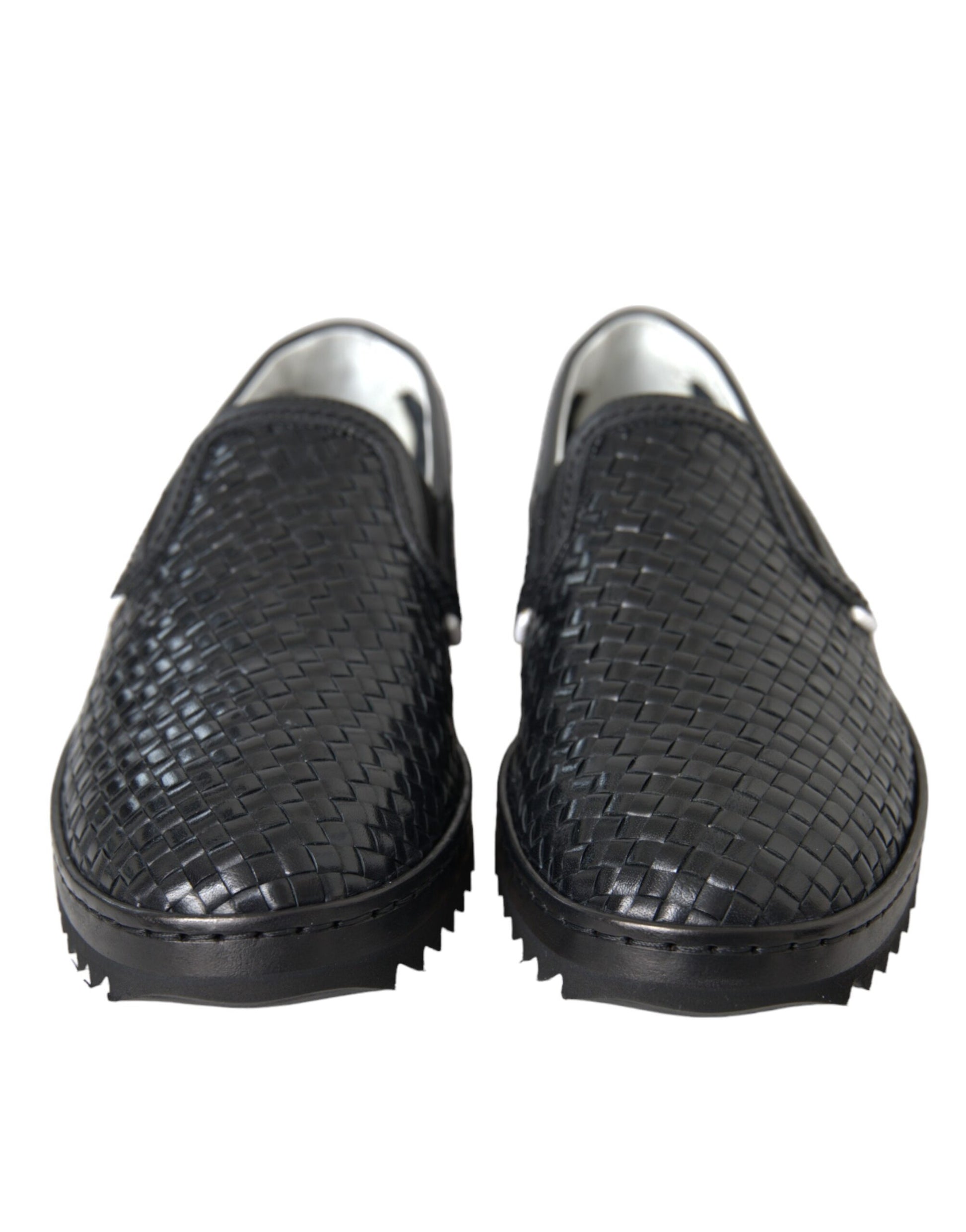 Black Woven Buffalo Leather Men Loafers Shoes