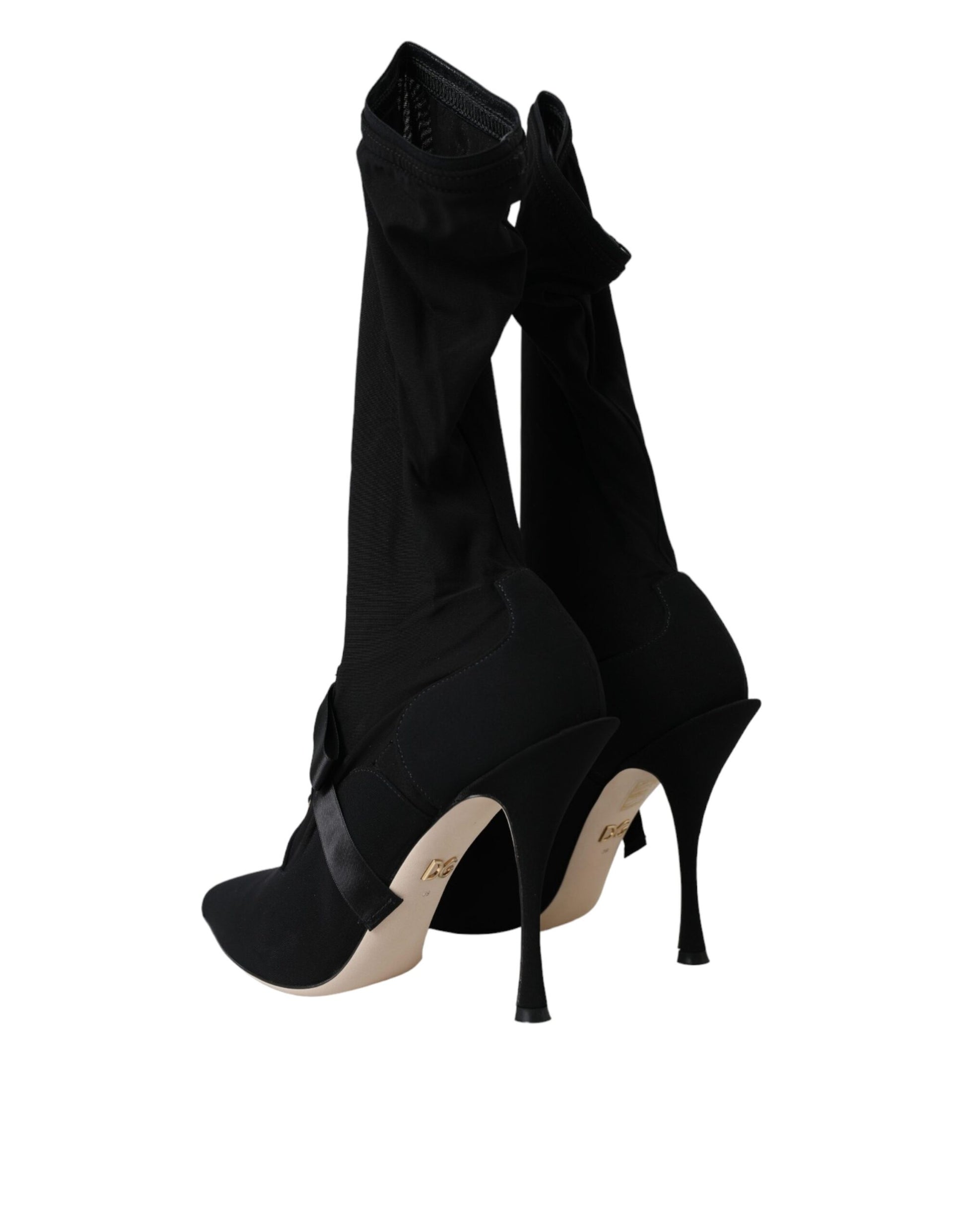 Black Stiletto Heels Mid Calf Boots Shoes