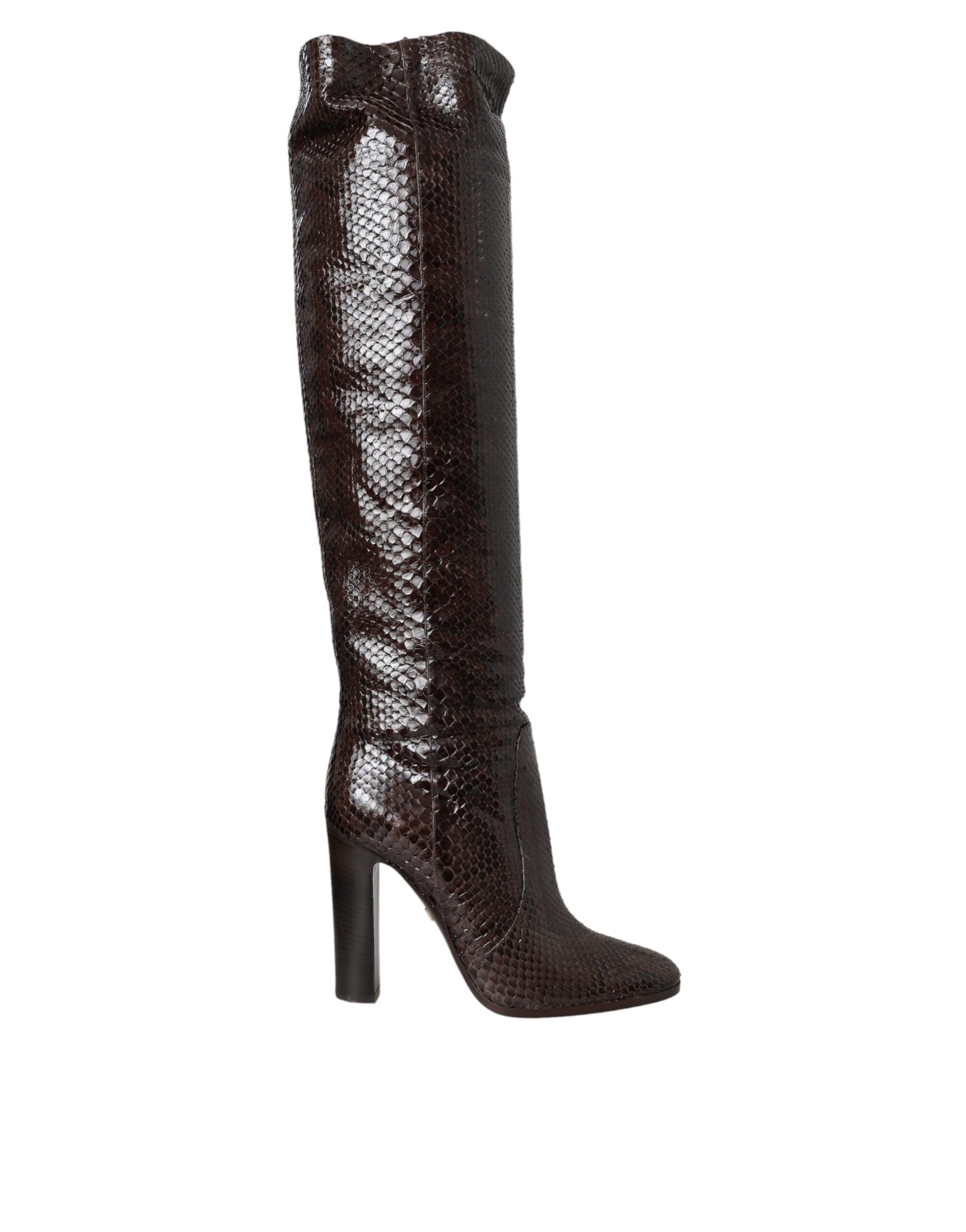 Brown Exotic Leather Heels High Boots Shoes