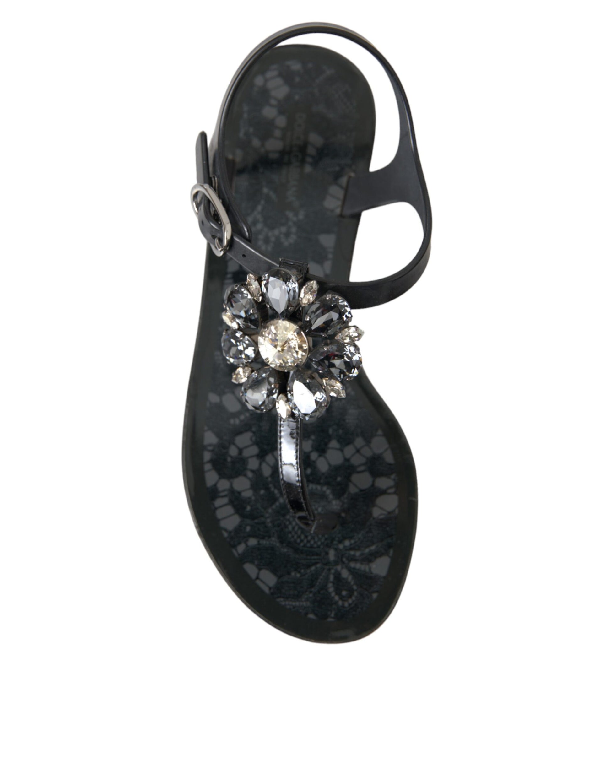 Black Crystal Flats Sandals Flip Flops Shoes