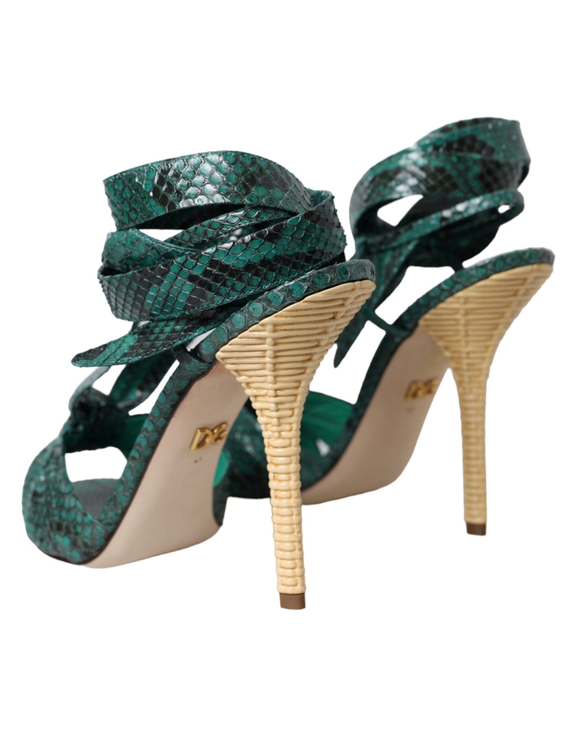 Green Exotic Leather Heels Sandals Shoes