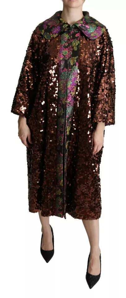 Multicolor Sequined Long Coat Jaquard Jacket