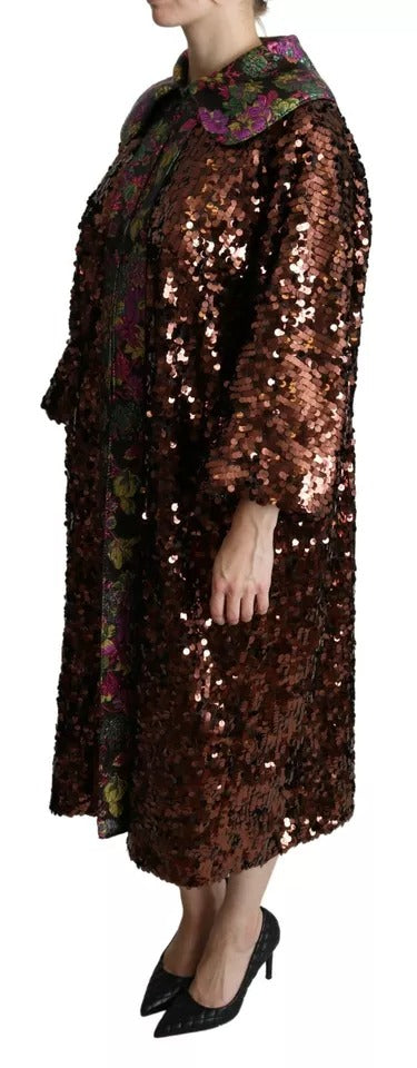 Multicolor Sequined Long Coat Jaquard Jacket