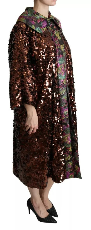 Multicolor Sequined Long Coat Jaquard Jacket