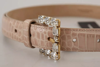 Beige Leather Crystal Buckle Women Belt