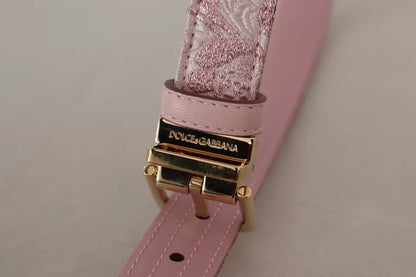 Pink Jaquard Embroidered Gold Tone Metal Buckle Belt