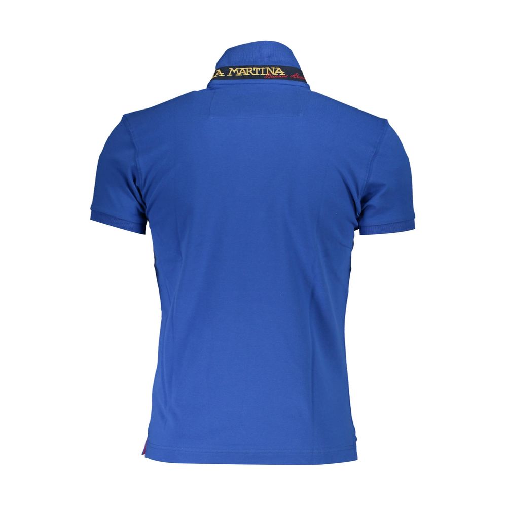 Blue Cotton Men Polo Shirt