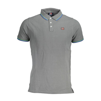 Gray Cotton Men Polo Shirt