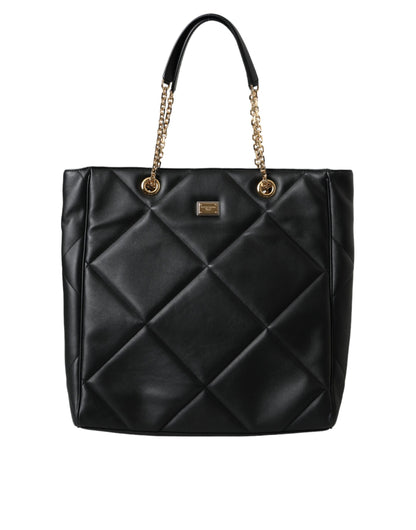 Black Leather JUNGLE Quilted Shopping Tote Bag