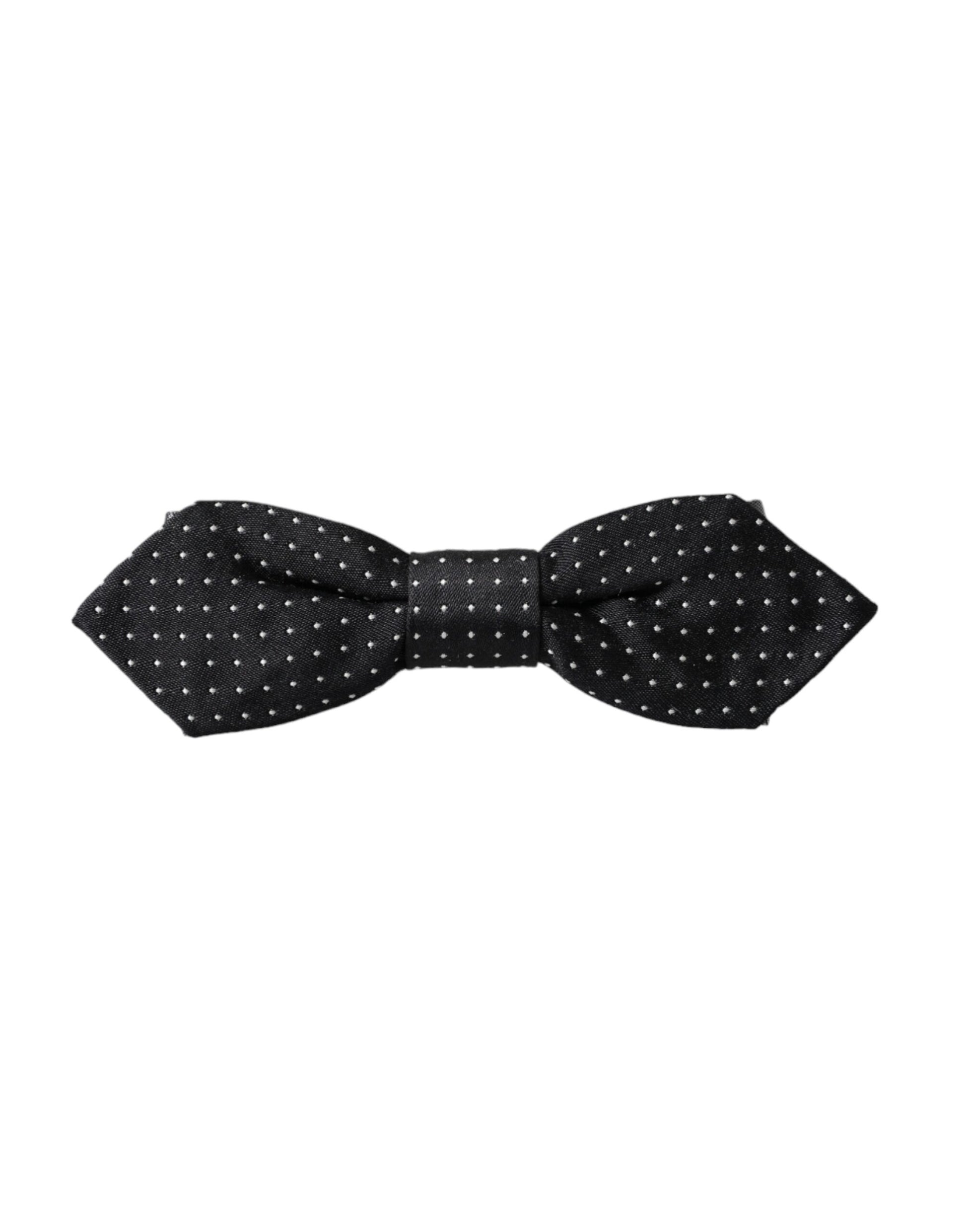 Black Silk Polka Dot Adjustable Neck Men Papillon Bow Tie