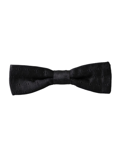 Black Silk Patterned Adjustable Neck Men Bow Tie