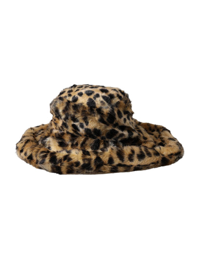 Brown Leopard Fur Women Bucket Hat