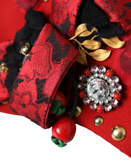 Red Crystal Gold Roses Brooch Embellished Hat