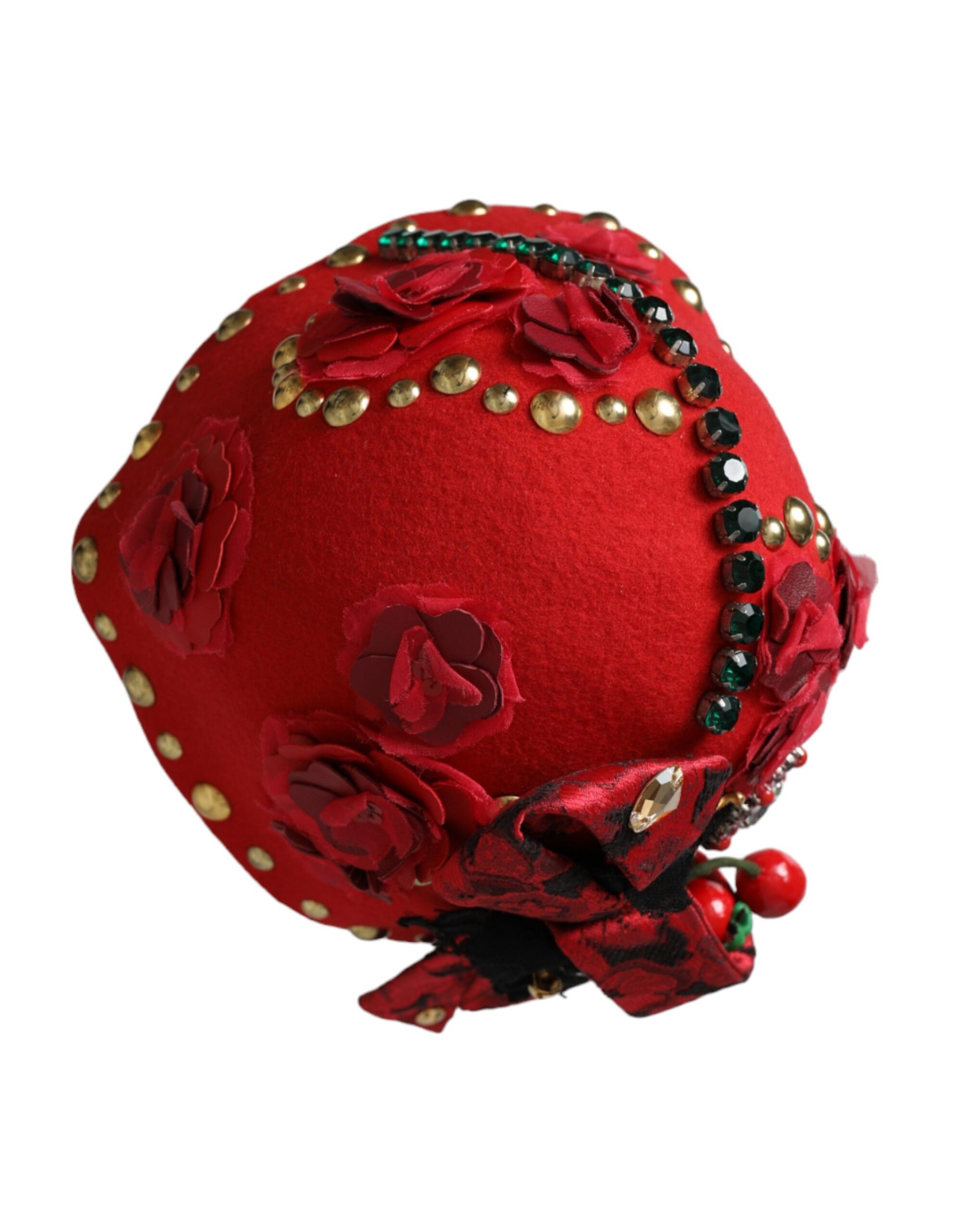 Red Crystal Gold Roses Brooch Embellished Hat