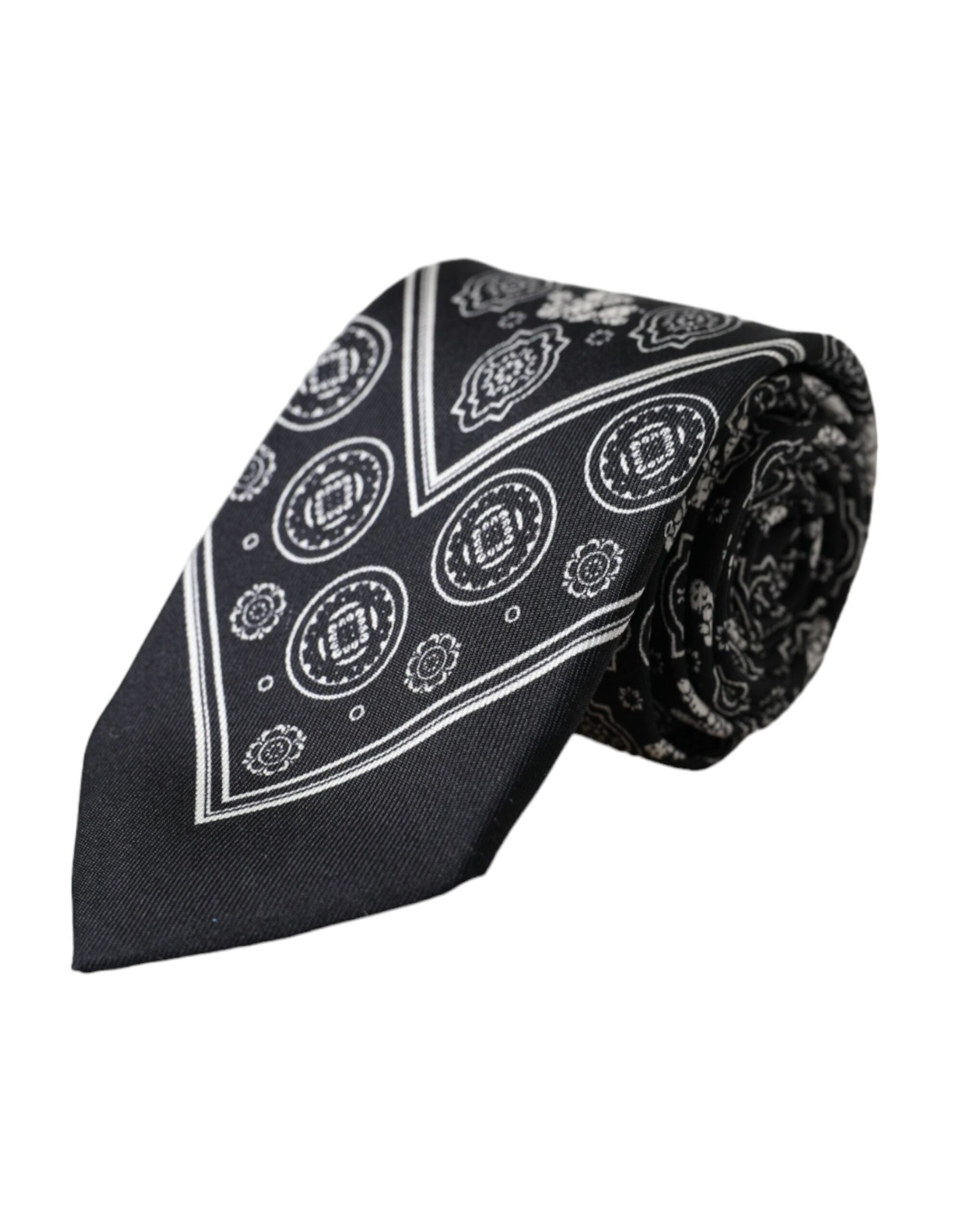 Black Patterned 100%Silk Adjustable Tie