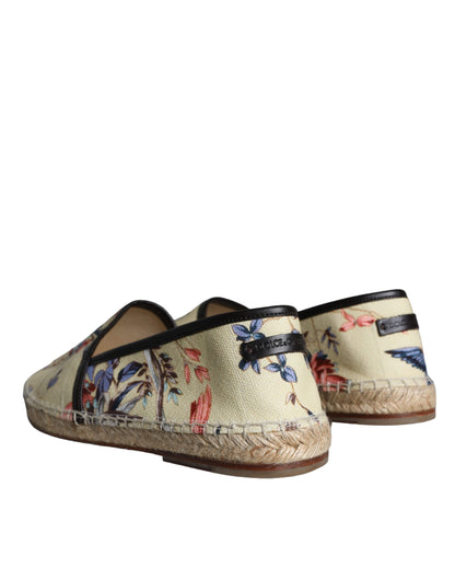 Beige Floral Canvas Espadrilles Slip On Shoes