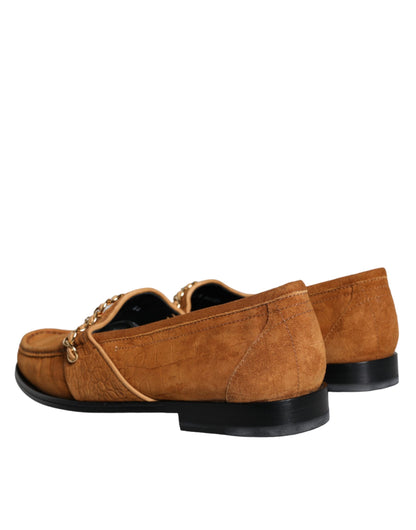 Brown Velvet Leather Logo Mocassin Slip On Shoes