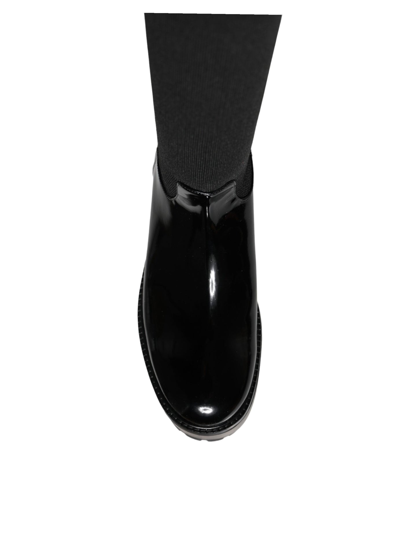 Black Leather Jersey Knee High Boots Shoes