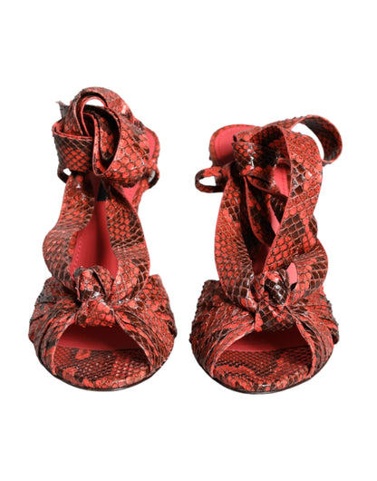 Coral Exotic Leather Heels Sandals Shoes