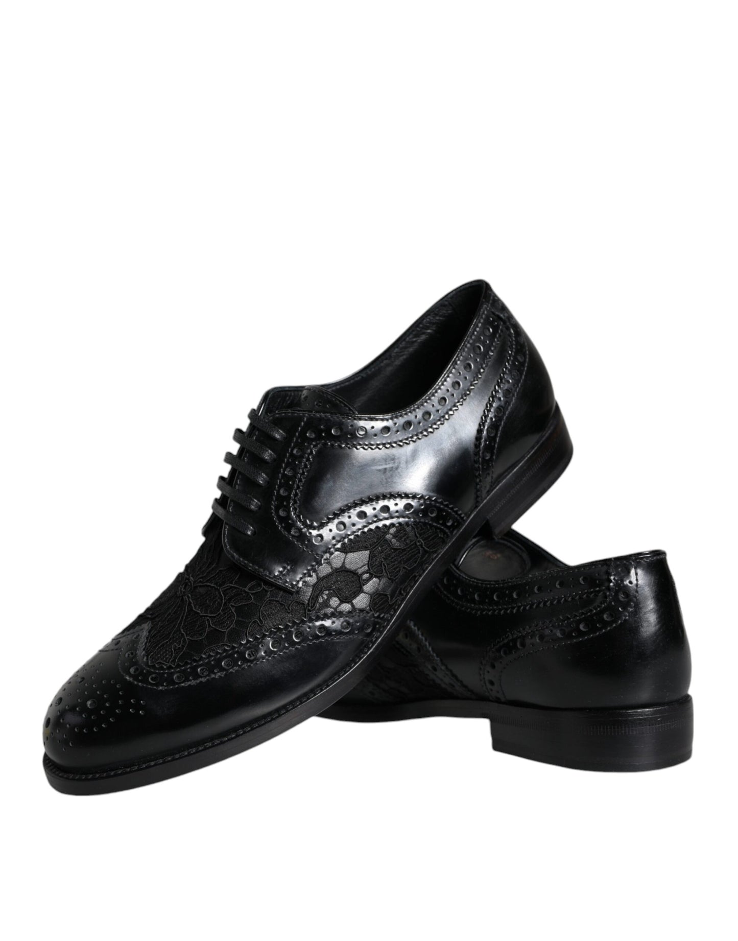 Black Leather Floral Lace Dress Formal Shoes