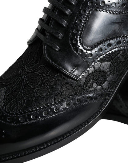 Black Leather Floral Lace Dress Formal Shoes