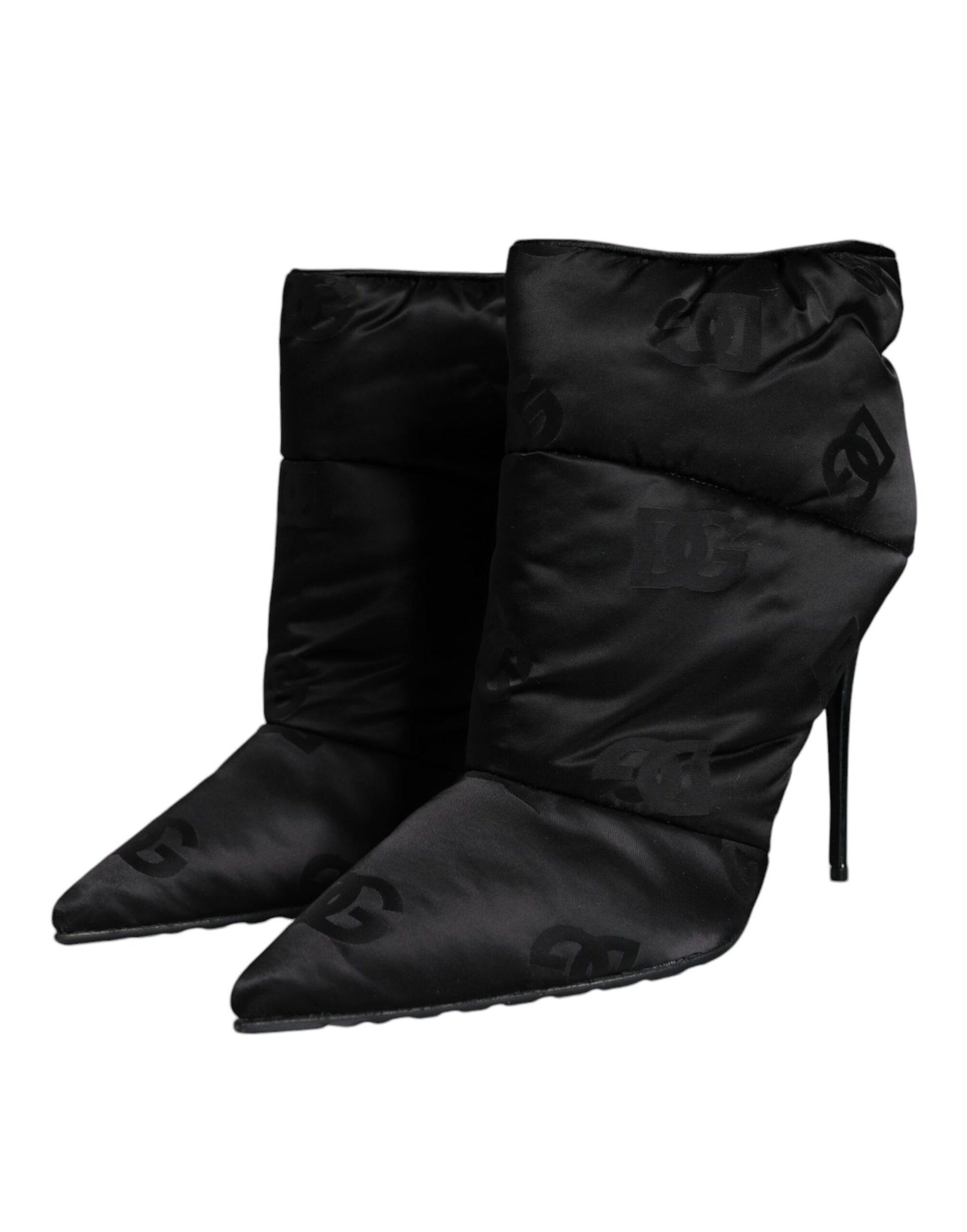 Black DG Logo Padded Heels Ankle Boots Shoes