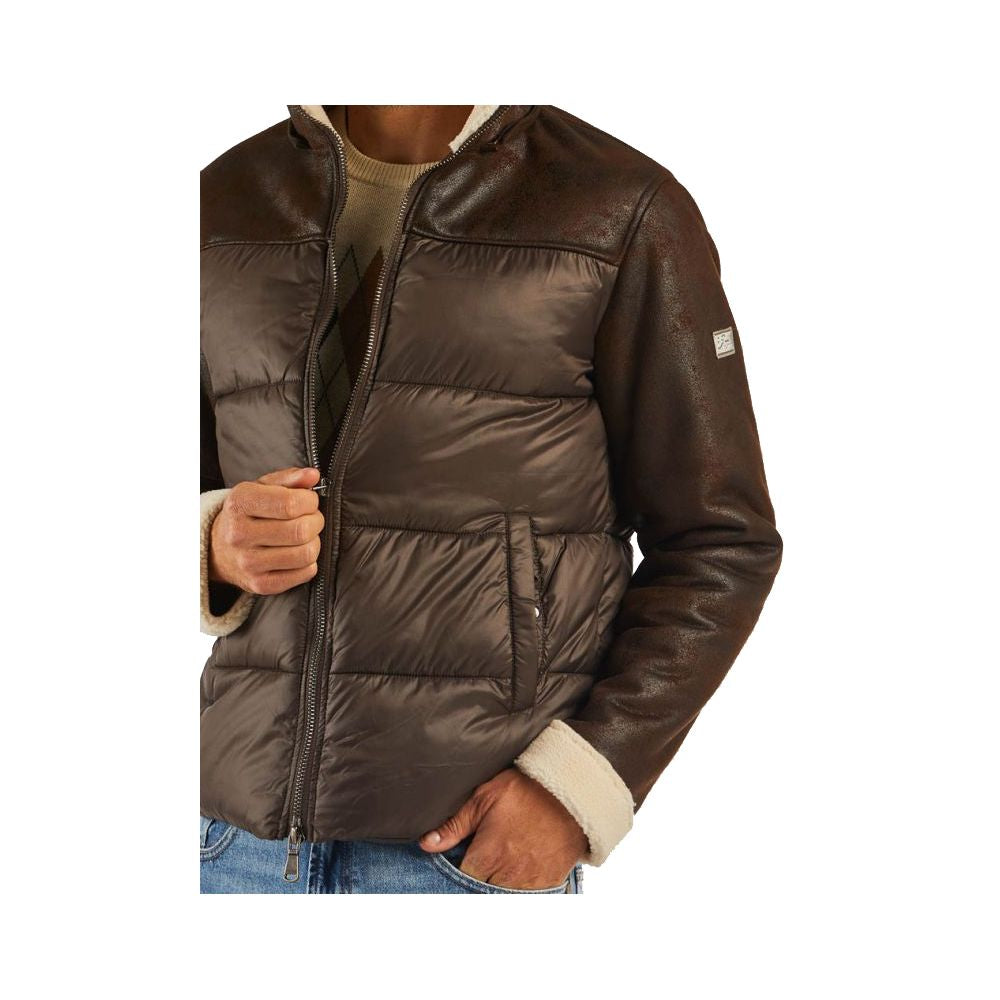 Brown Nylon Men's Quilted Jacket