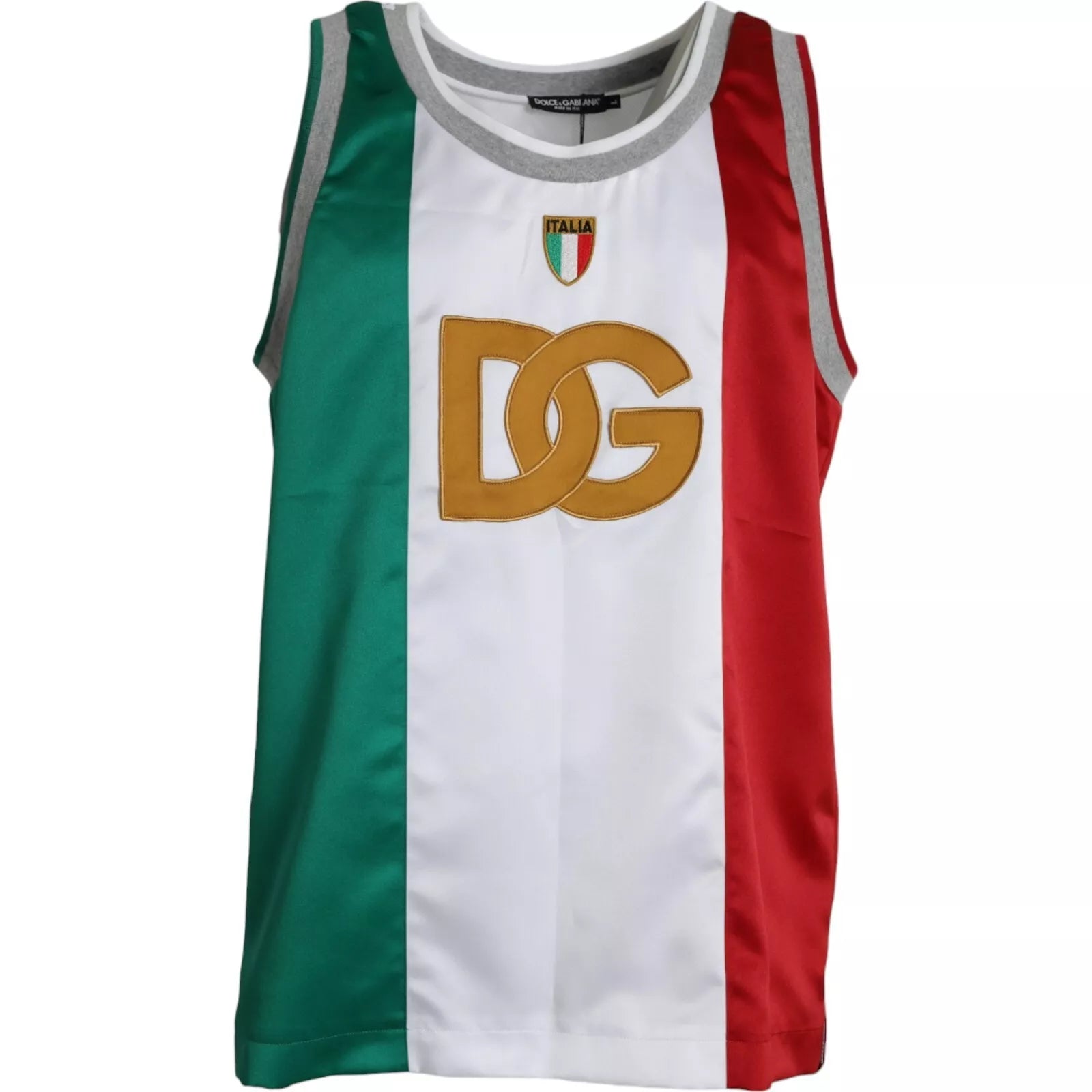 White Green Sleeveless Top Italian Flag Basket T-shirt