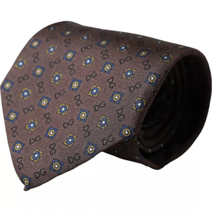 Brown Silk Branded Logo Adjustable Men Tie