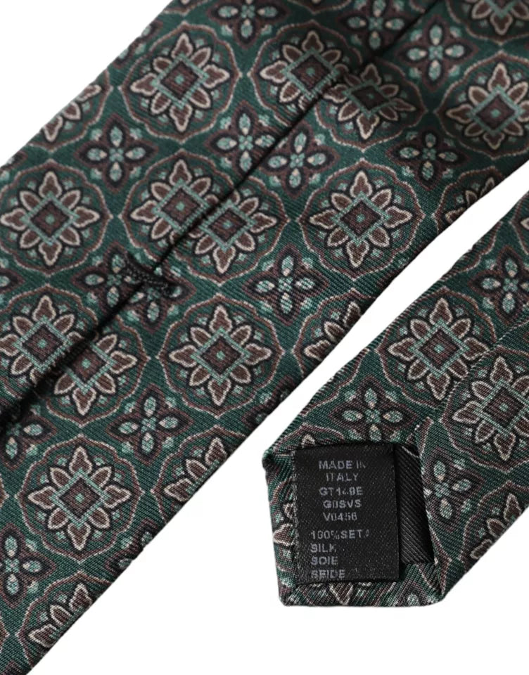 Green Patterned 100% Silk Adjustable Men Tie