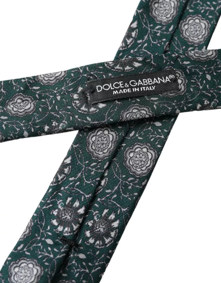 Green Floral Print Silk Adjustable Men Tie